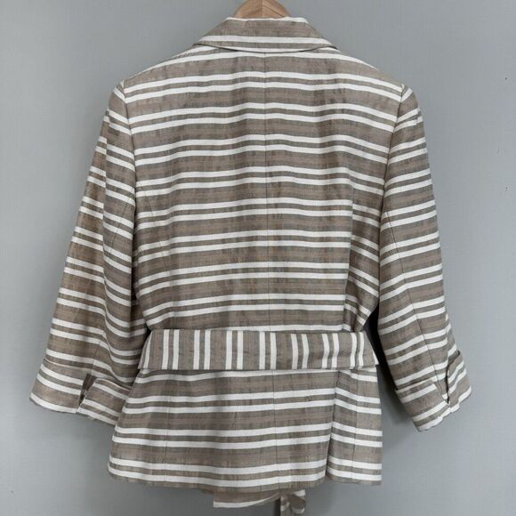 Jones New York Signature Tan Striped Jacket w Tie Belt Womens M Cotton Linen - Picture 7 of 9